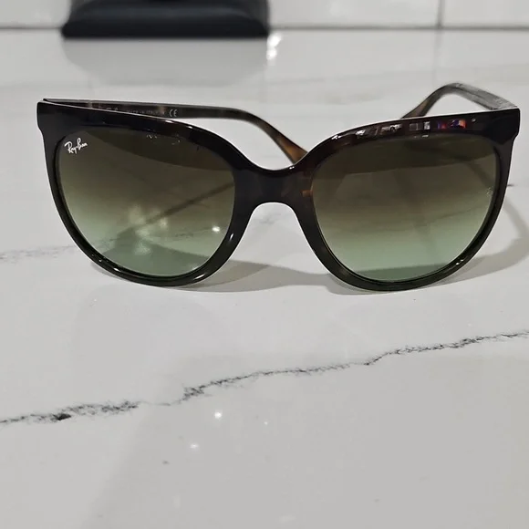Ray-Ban Glossy Tortoise Frame Sunglasses with Light Green Lenses